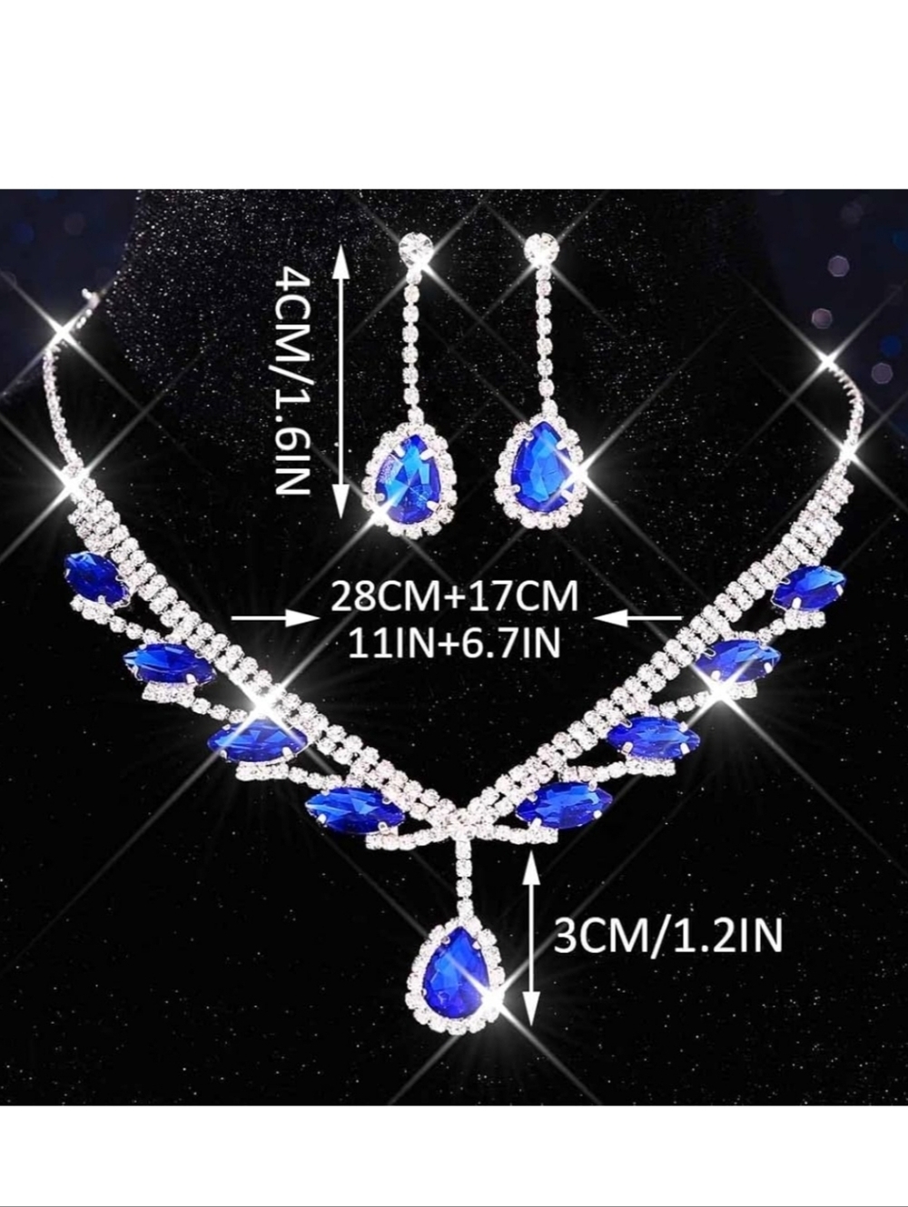 Elegant Silver Necklace and Earring Set with Blue Stones - Women Jewelry - Picture 2 of 6